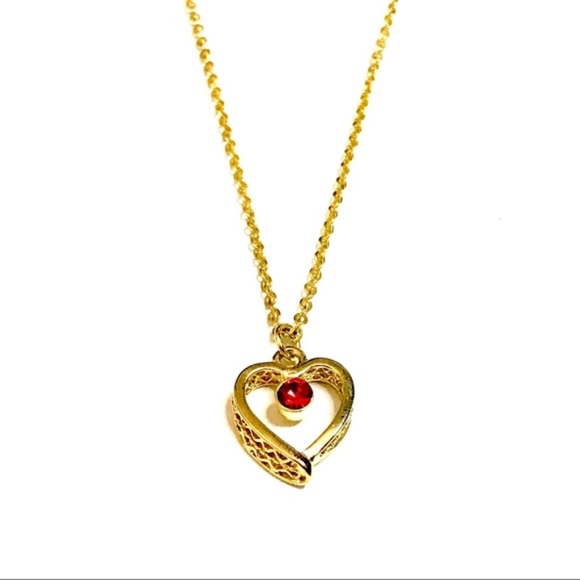 Adorable red crystal gold heart chain necklace - Picture 2 of 8
